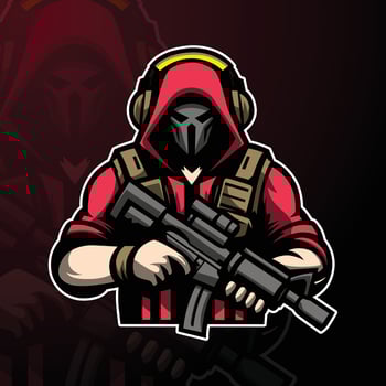 paintball esport mascot logo design with mask and guns vector