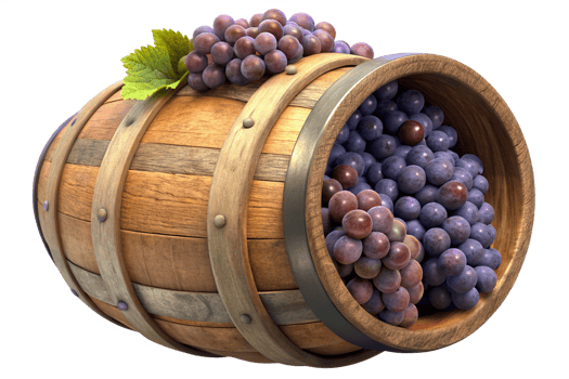 Rustic Wooden Barrel Filled with Grapes png