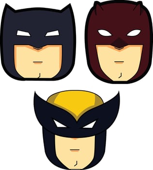 three heros head masks they are batman, daredevil, and wolverine vector