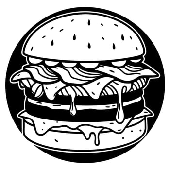 Gourmet cheeseburger with melting cheese and bacon on a dark background. vector