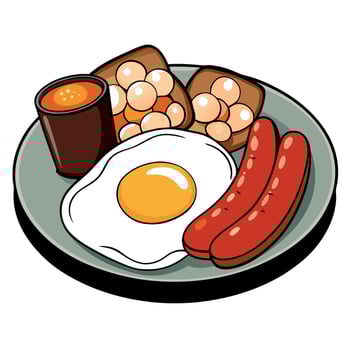 A Hearty Full English Breakfast With Fried Eggs. Sausage. Bacon. and Baked Beans vector