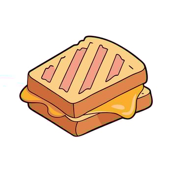 Cut cheese and ham toasted panini melt with grill marks. Isolated on white background vector