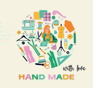 sewing tools icons tailor girl hand made workshop vector