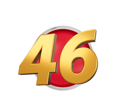 Gold Number 46 Gold Number Forty Six On Rounded Red Icon, 3d illustration png