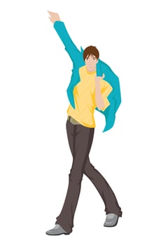 Fashion figure illustration, A smart young men is standing with a different poses and he has wearer a colorful outfit. vector