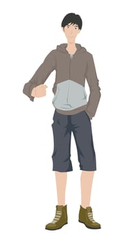 Fashion figure illustration, A boy is standing and he is trying to say something to others people in front of him. vector