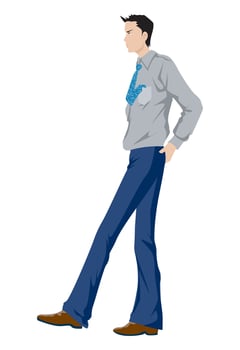 Fashion figure illustration, A good guy is walking on the road. vector