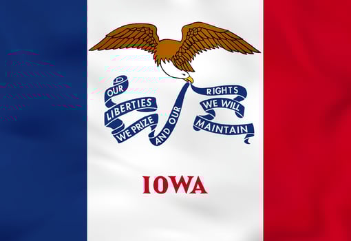 Iowa waving flag. Iowa state flag background texture. vector