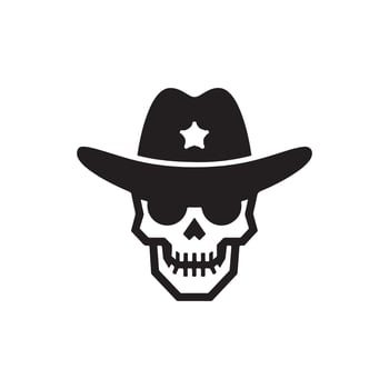 Skull in cowboy hat icon isolated on white background vector
