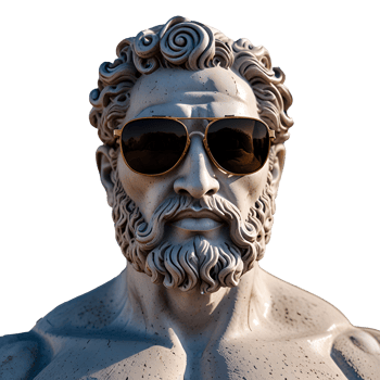 Greek God Statue Wearing Cool Sunglasses in a Modern Artistic Twist, Transparent Background png