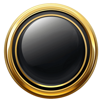A black and gold button with a gold frame png