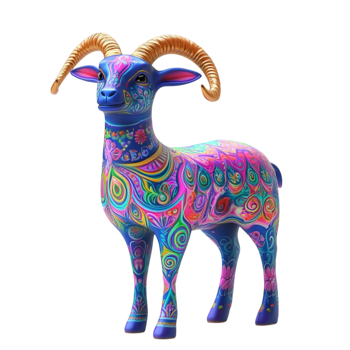 Colorful Goat Figurine AI-Generative png