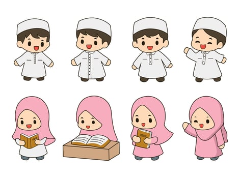 Cute Little Muslim Child Character vector