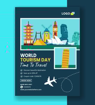 Tourism Day Vertical Poster Flat Cartoon Hand Drawn Templates Background Illustration vector