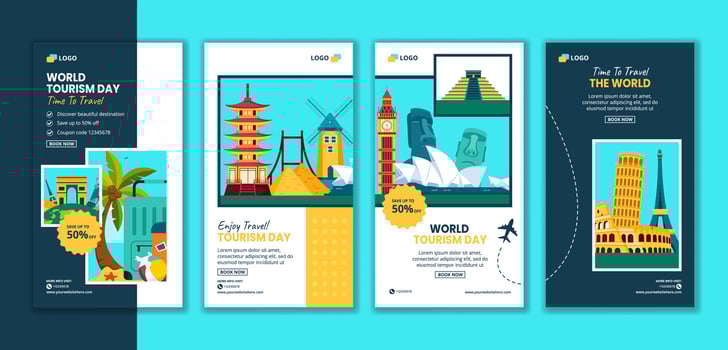 Tourism Day Social Media Stories Flat Cartoon Hand Drawn Templates Background Illustration vector