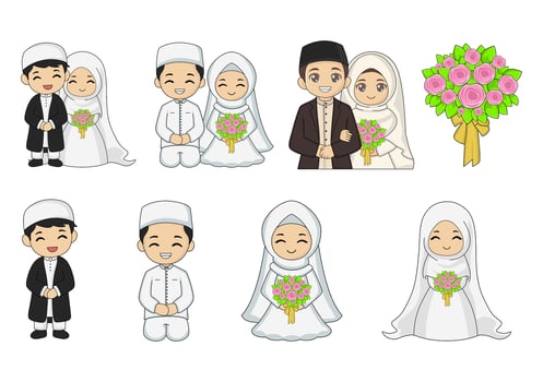Cute Muslim Couple Wedding Cartoon vector