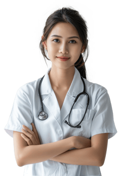 young asian nurse or doctor professional standing isolated on a transparent background png