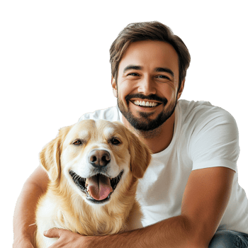 a man with a dog sitting on his lap png
