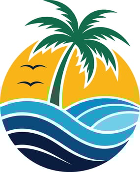 Illustration of palm tree on beach in circular frame vector