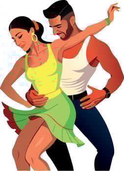 Young couple of dancers performing choreography on white background- vector