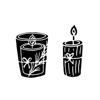 Set of black and white festive christmas candles vector