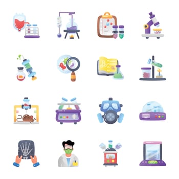Pack of Medical Laboratory and Testing Flat Icons vector