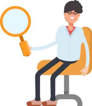Nerd Boy Character Sitting and Holding Magnifier png