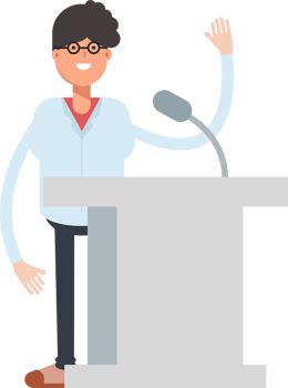 Nerd Boy Character Speaking on Podium png