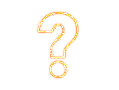 Question mark sign, symbol glowing orange color electric arc effect icon transparent background image png