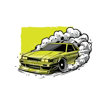 green car with smokey drift vector