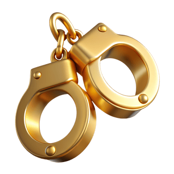 Golden handcuffs 3d rendered illustration. Law and justice item png