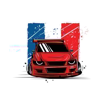 red car and background france flag vector