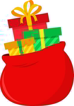 Christmas Cartoon Red Open Santa Bag With Gifts vector