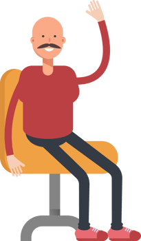 Bald Man Character Sitting on Chair png