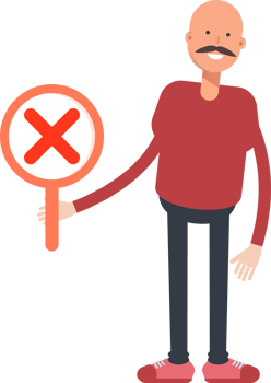 Bald Man Character Showing Wrong Mark png