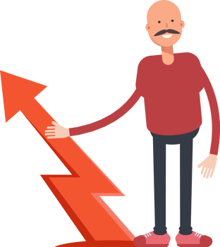 Bald Man Character and Arrow Chart png