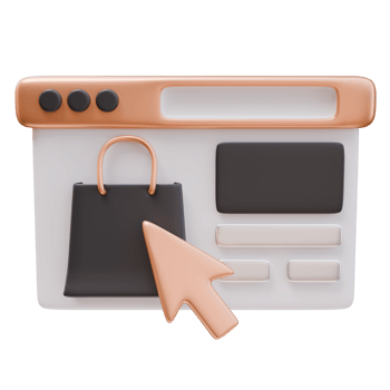 3D Icon Online Store Web Page with Shopping Package Bag and Cursor. Store, Shopping, Sale Concept. 3D Illustration Design Web Mobile App png