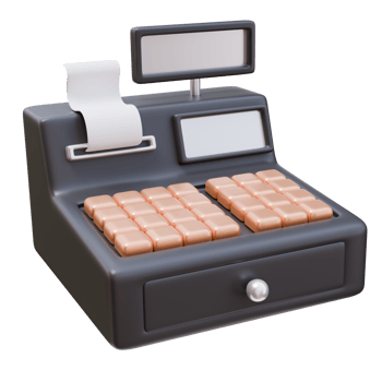 3D Icon Black Cash Register with Display and Check. Store Sale Shopping Concept. 3D Illustration Design Web Mobile App png