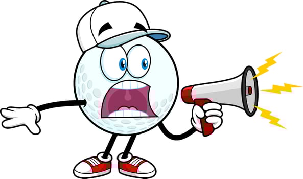Golf Ball Cartoon Character Screaming Into Megaphone vector
