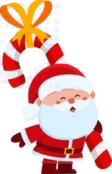 Cute Santa Claus Cartoon Character Holding A Big Gift Candy Cane vector