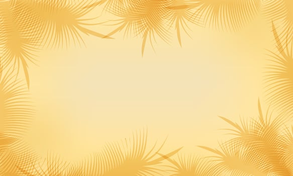 Tropical background in warm sand shade with palm leaves silhouettes on the frame vector