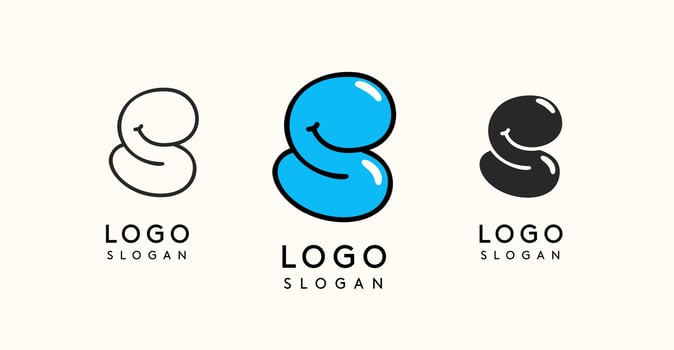 Playful cartoon letter S with glossy, bubbly appearance, available in silhouette, contour, colored versions. Perfect for children's brand, entertainment company, creative studio. illustration. vector