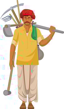 Indian village man holding Equipments for work, Empowered Farmers of India, National Farmers Day vector