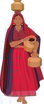 Indian Gujarat village woman carrying water pot, Indian village woman carrying water vector