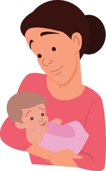 Mom with her baby Mom looks at the baby and holds the baby in her arms vector