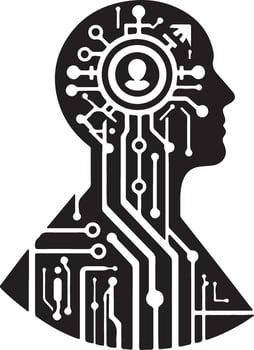 Futuristic technology logo illustration with human head circuit board patterns vector