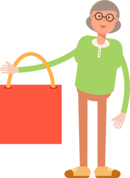 Old Woman Character Holding Shopping Bag png