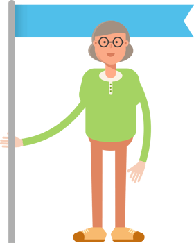 Old Woman Character Holding Flag Pole png