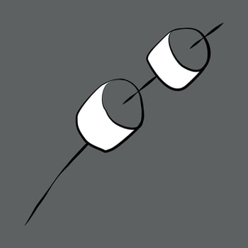 Marshmallow on stick Sketch doodle illustration. Preparation of souffle. Food for campfire and hike. Sweet Dessert Linear Illustration. Outline zephyr Design element for Card, Coloring Book. vector