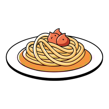 Cheese pasta Italian carbonara spaghetti sauce meal bacon. Delicious Spaghetti Bolognese on a Plate. vector